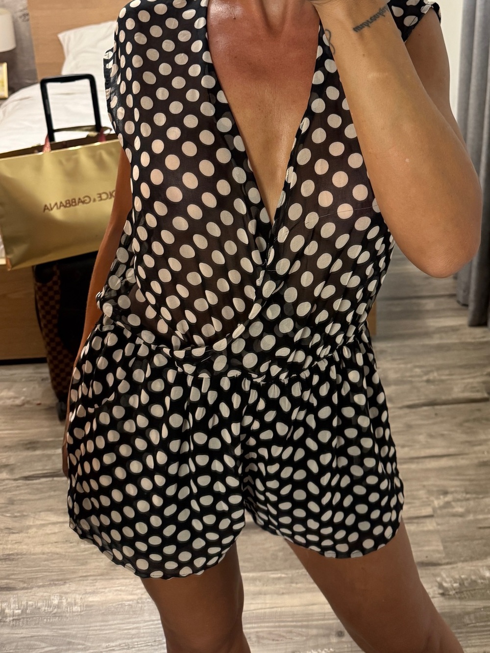Potter's Pot Black and White Polka Dot Sleeveless Bodysuit
